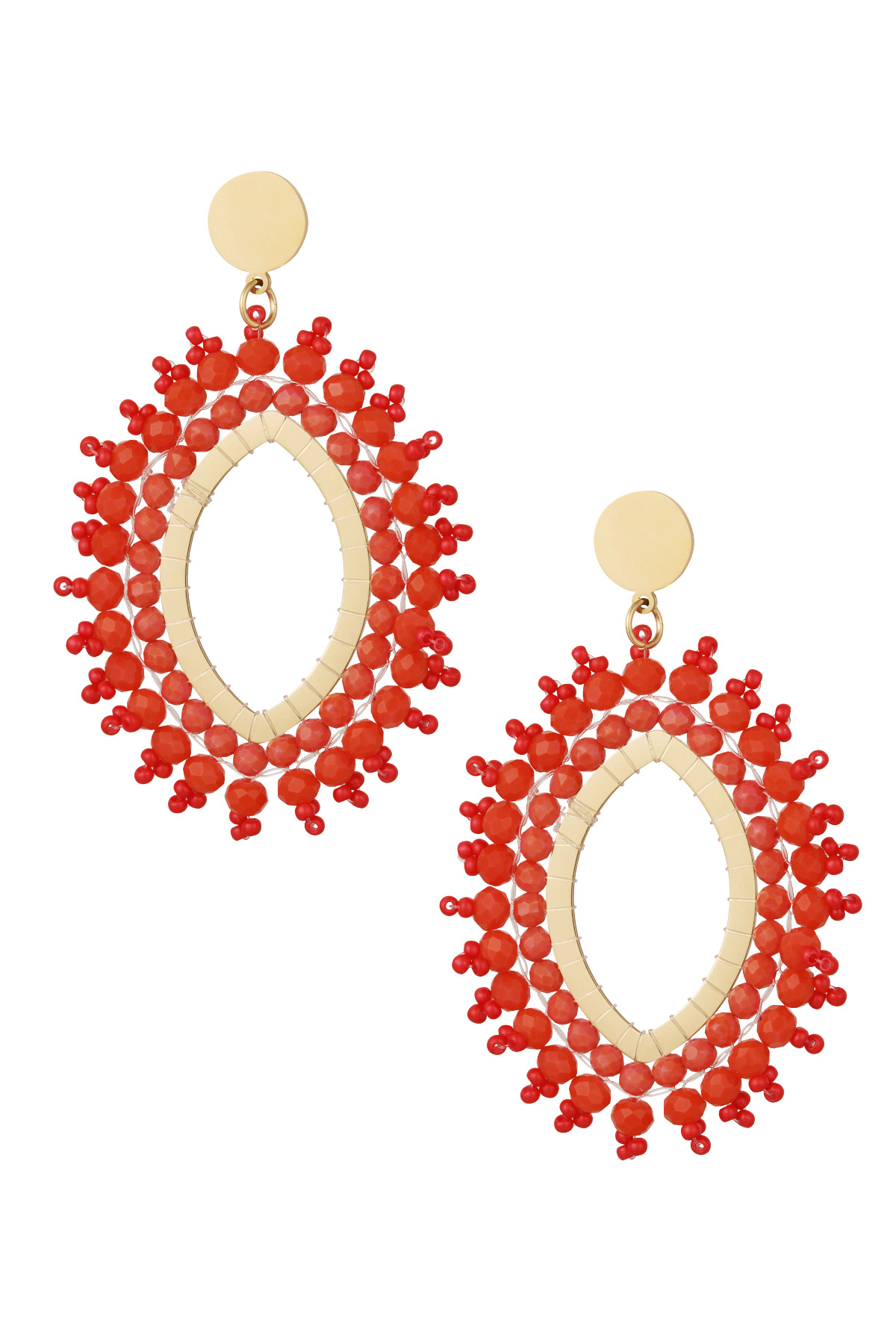 Orecchini perline di cristallo ovali - acciaio inossidabile rosso h5 