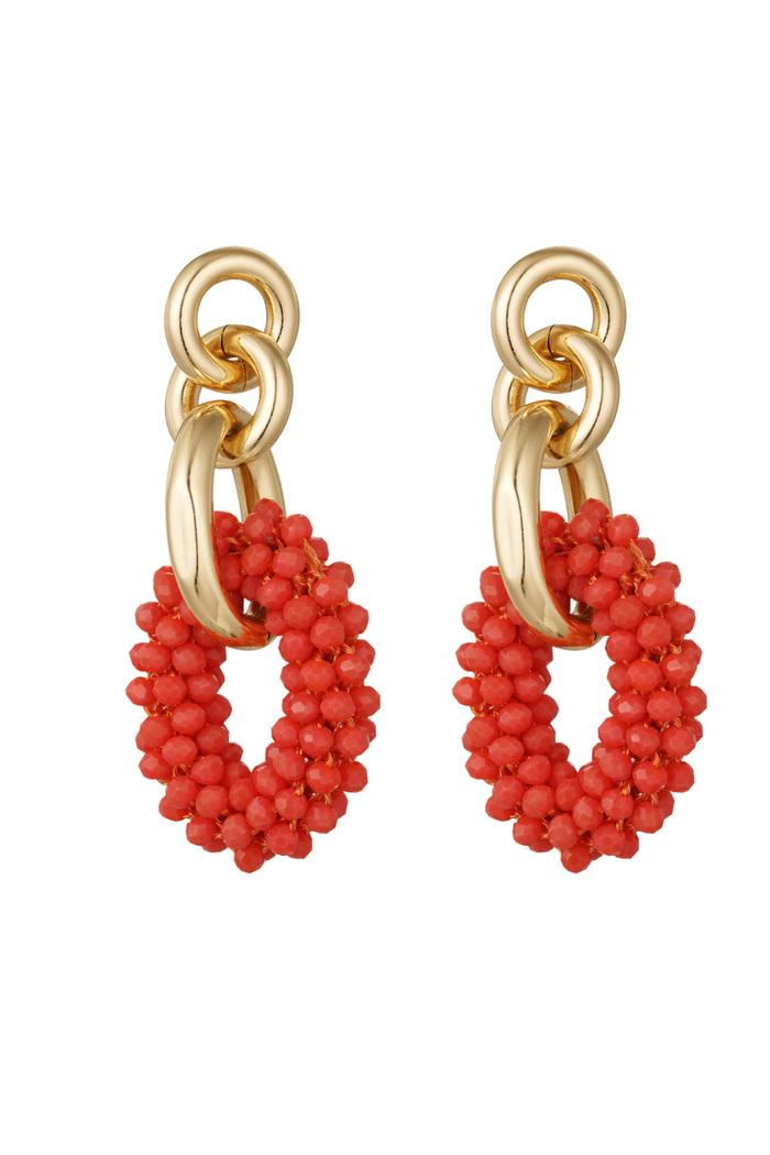 Boucle d'oreille perles de cristal ovales et détails dorés - cristal rouge 