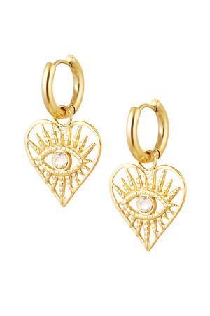 Earrings charm heart with eye - gold h5 