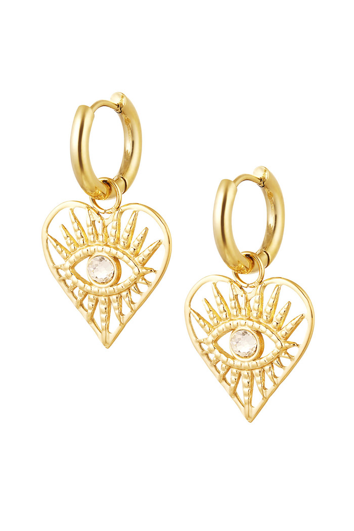 Earrings charm heart with eye - gold 
