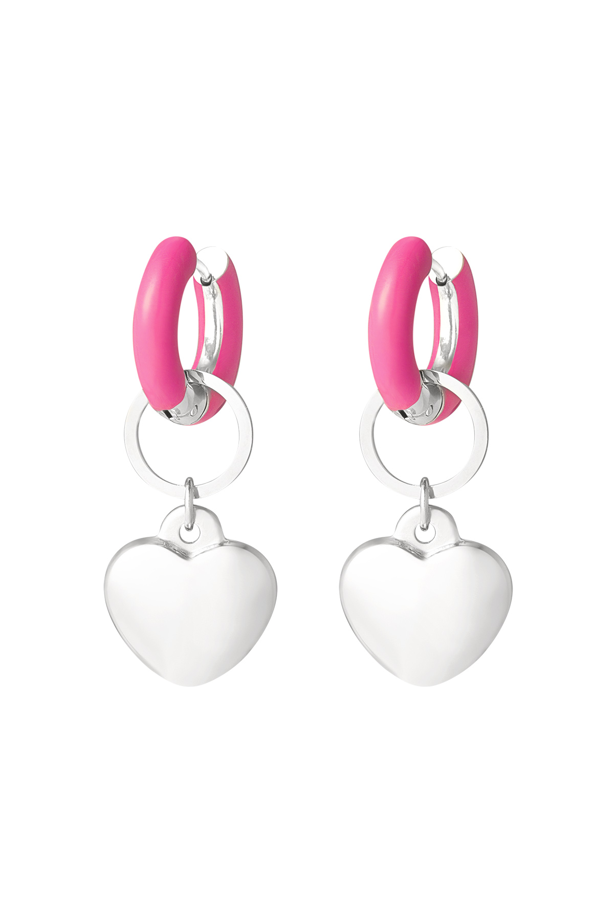 Ohrring farbiger Ring mit Herz rosa - Silber