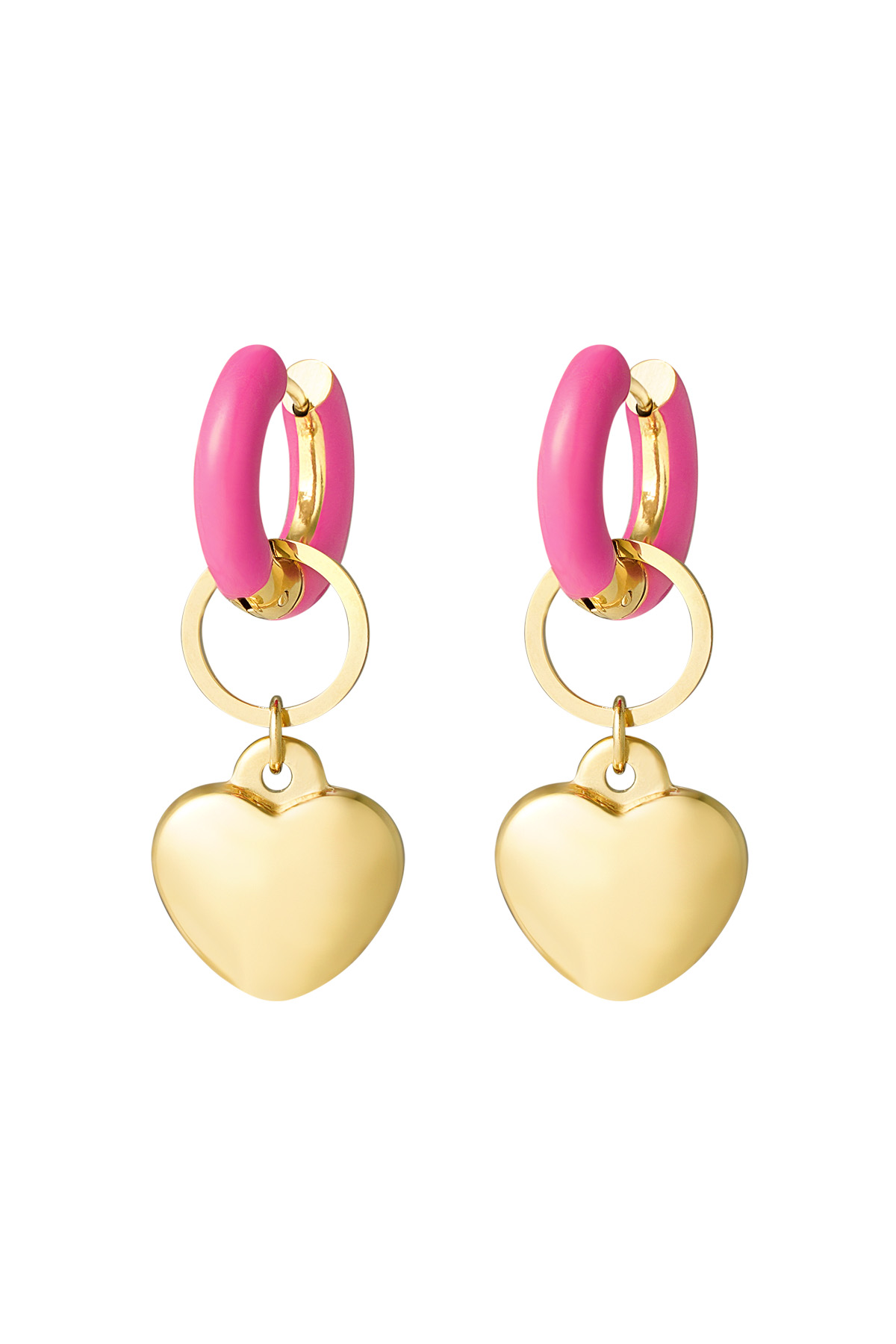 Earring colored ring with heart pink - Gold color