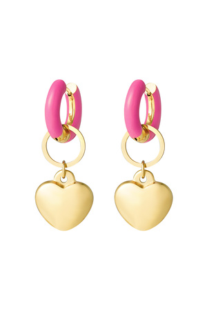 Boucle d'oreille anneau coloré avec coeur rose - or h5 