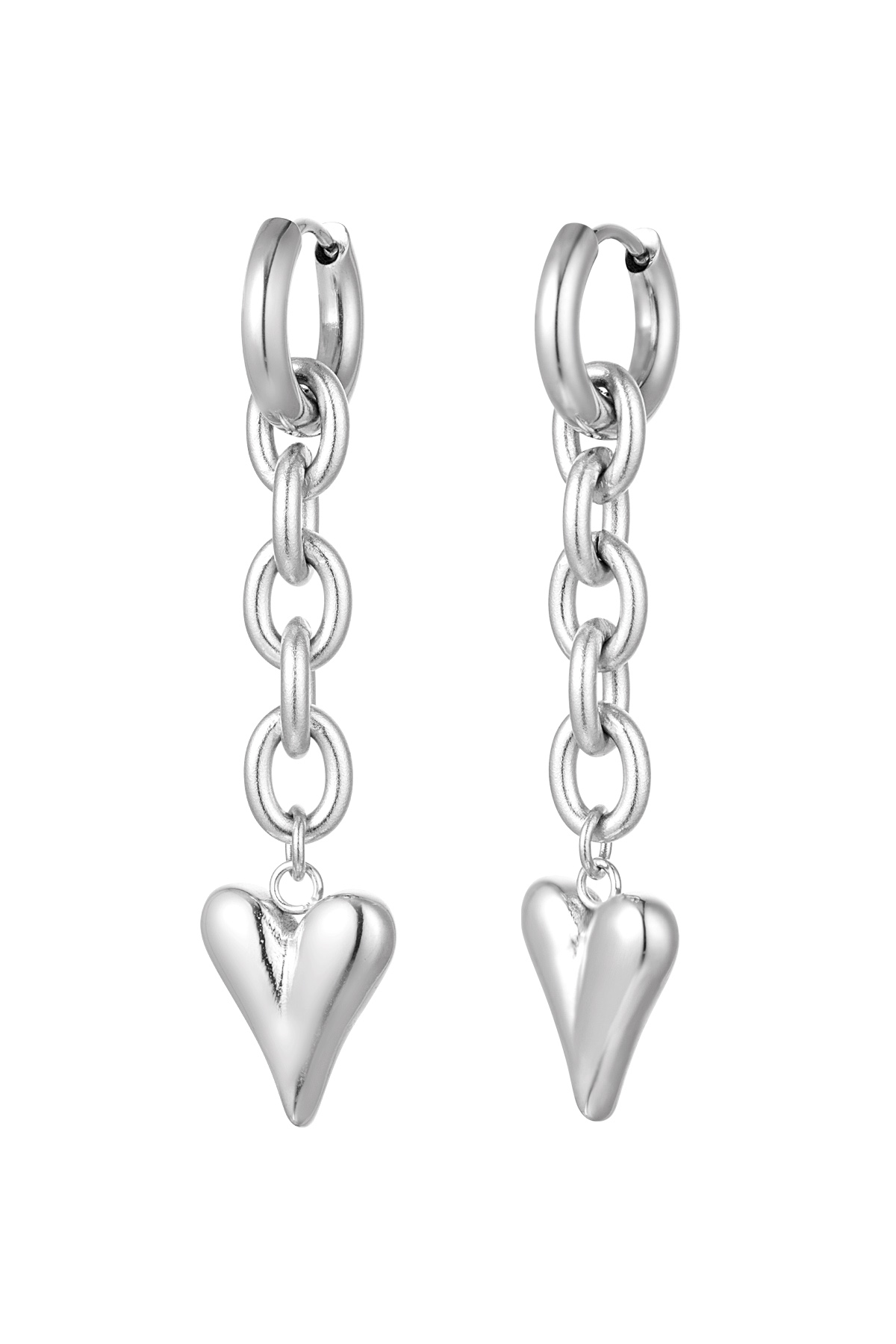 Earrings link & heart - silver color Stainless Steel