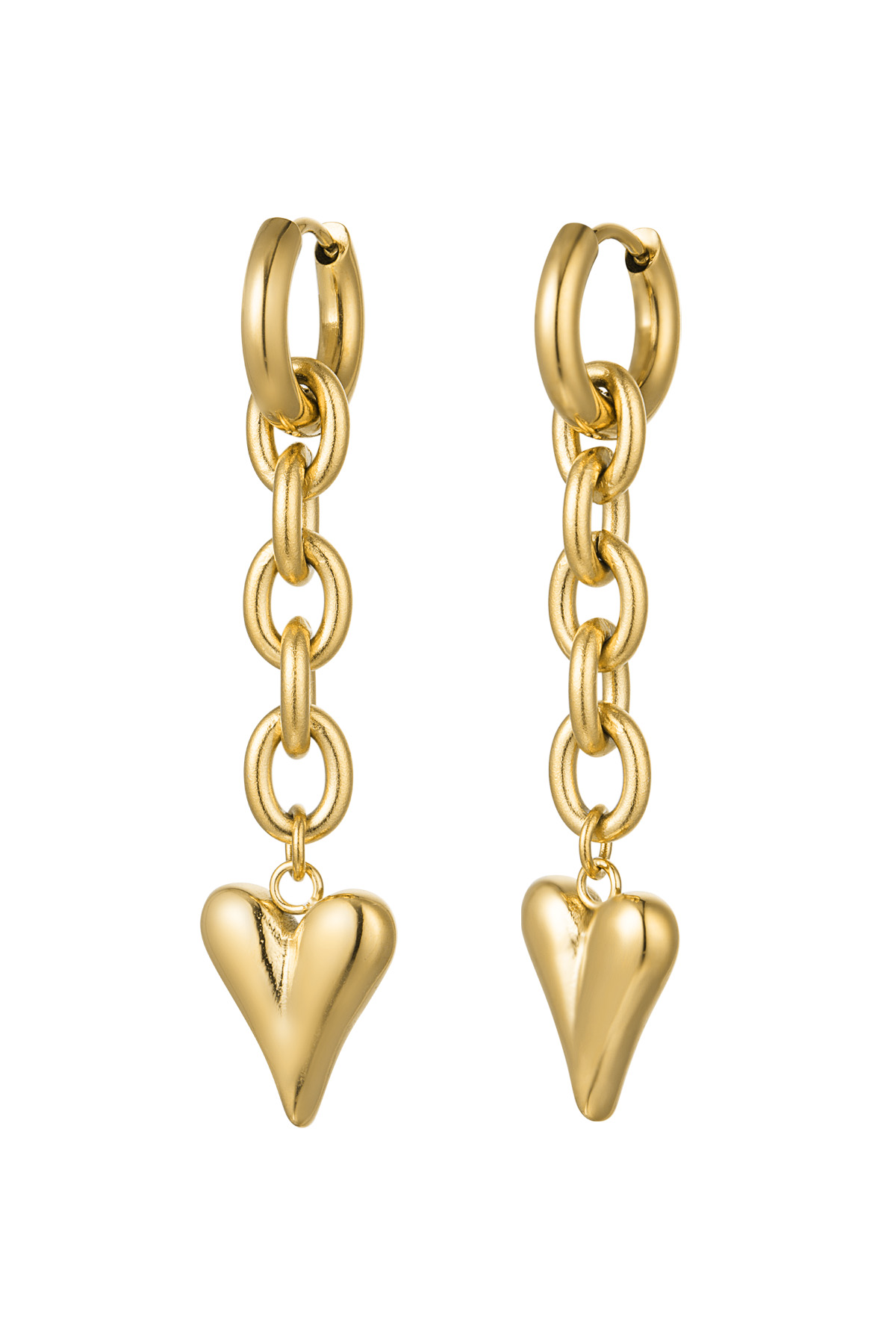 Earrings link &amp; heart - gold Stainless Steel