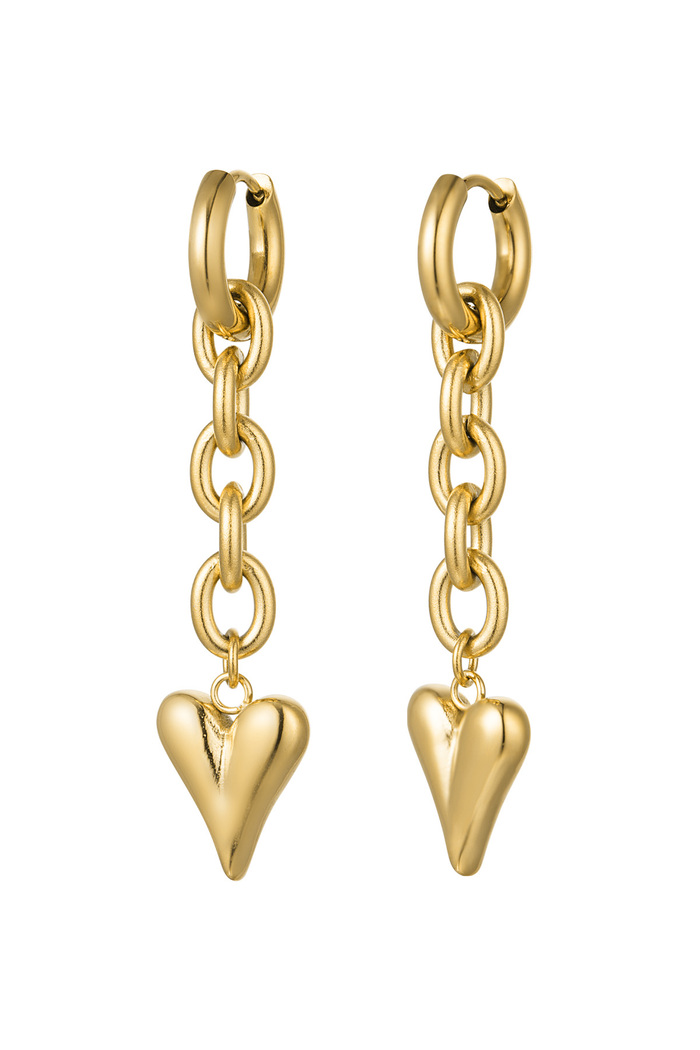 Earrings link & heart - gold Stainless Steel 