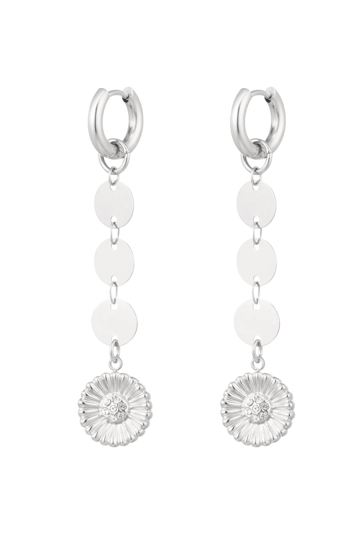 Earrings round necklace with flower - Silver Color color