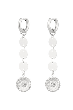 Earrings round necklace with flower - silver h5 
