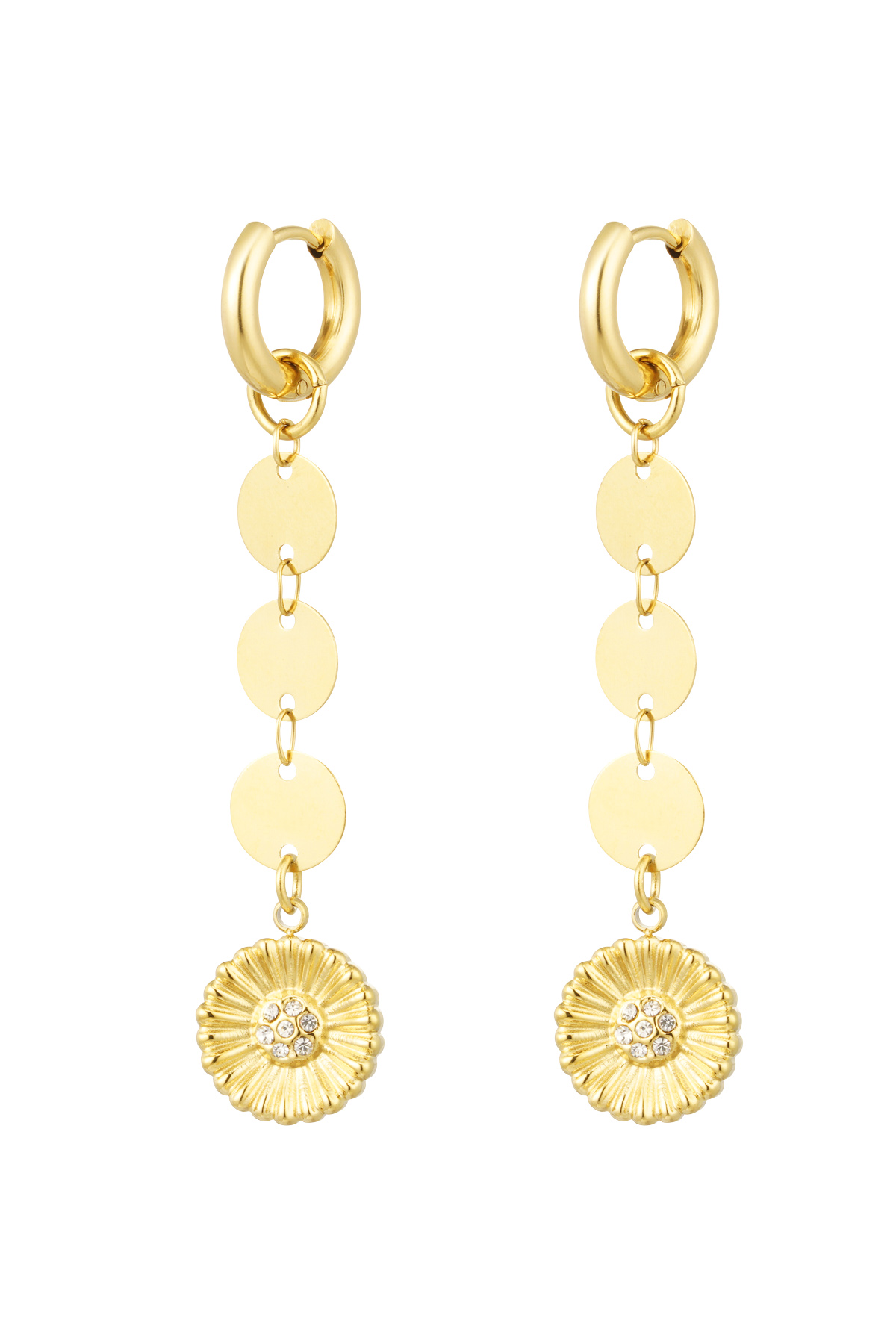 Earrings round necklace with flower - gold