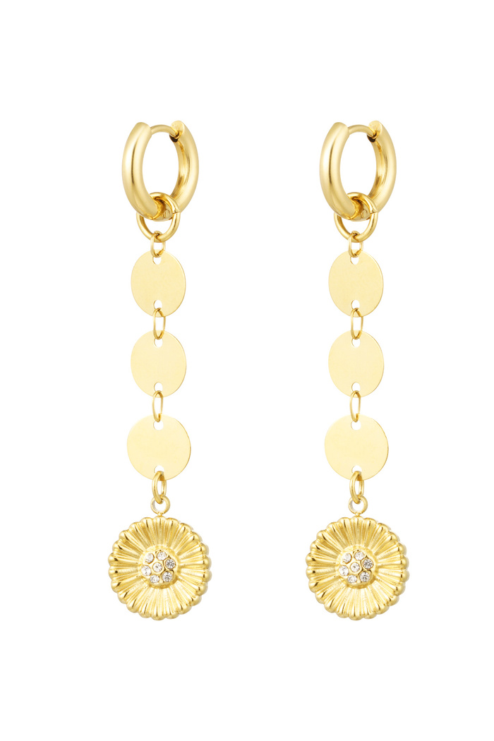 Ohrringe runde Halskette mit Blume - Gold 