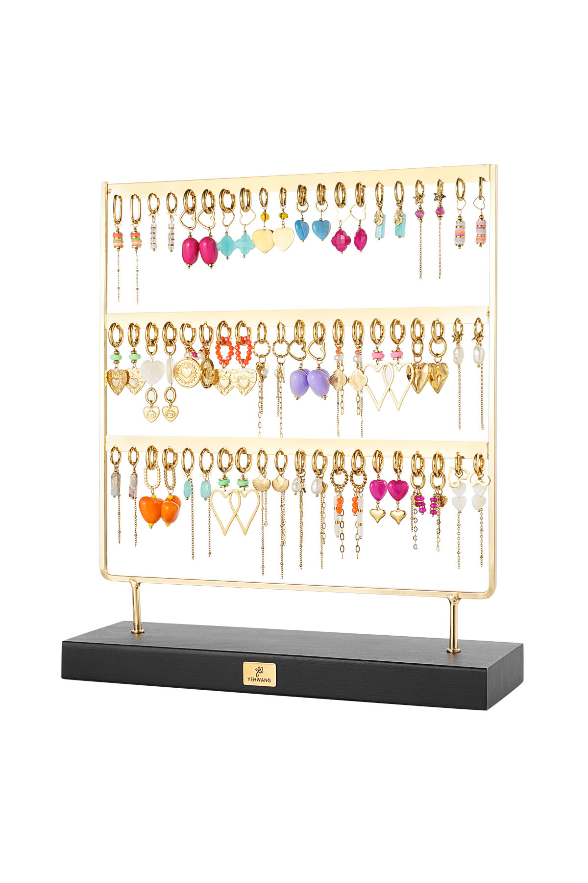 Ohrringe-Display vollgepackt mit mehrfarbigem Gold