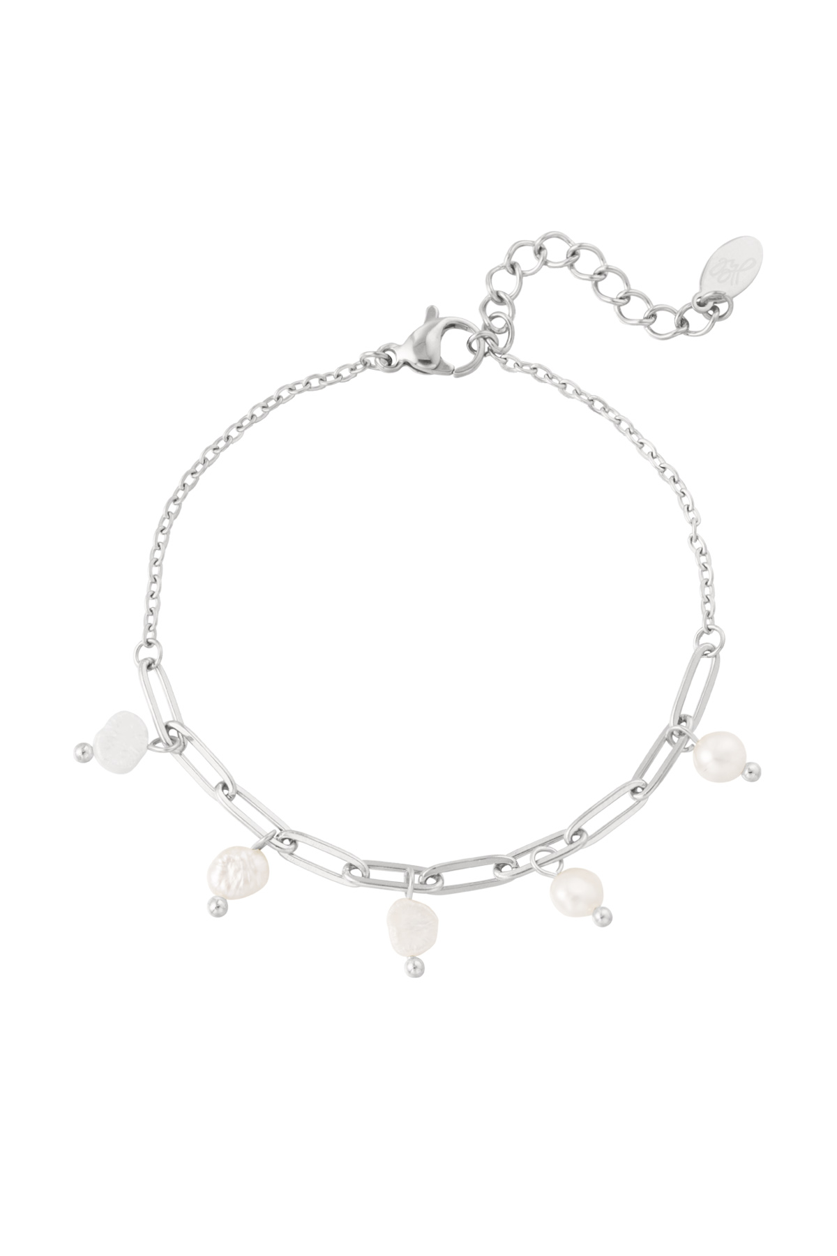 Link bracelet with pearls - silver