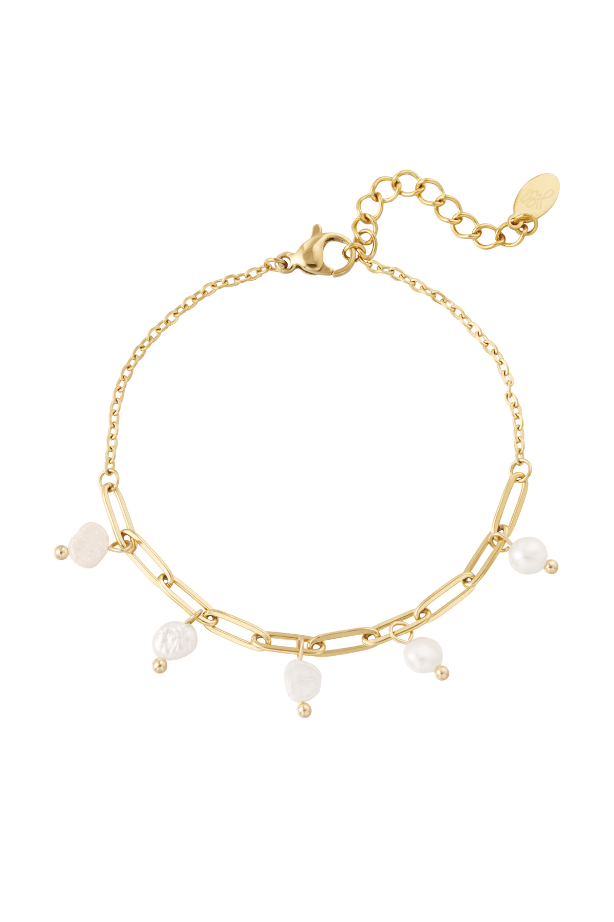 Link bracelet with pearls - gold