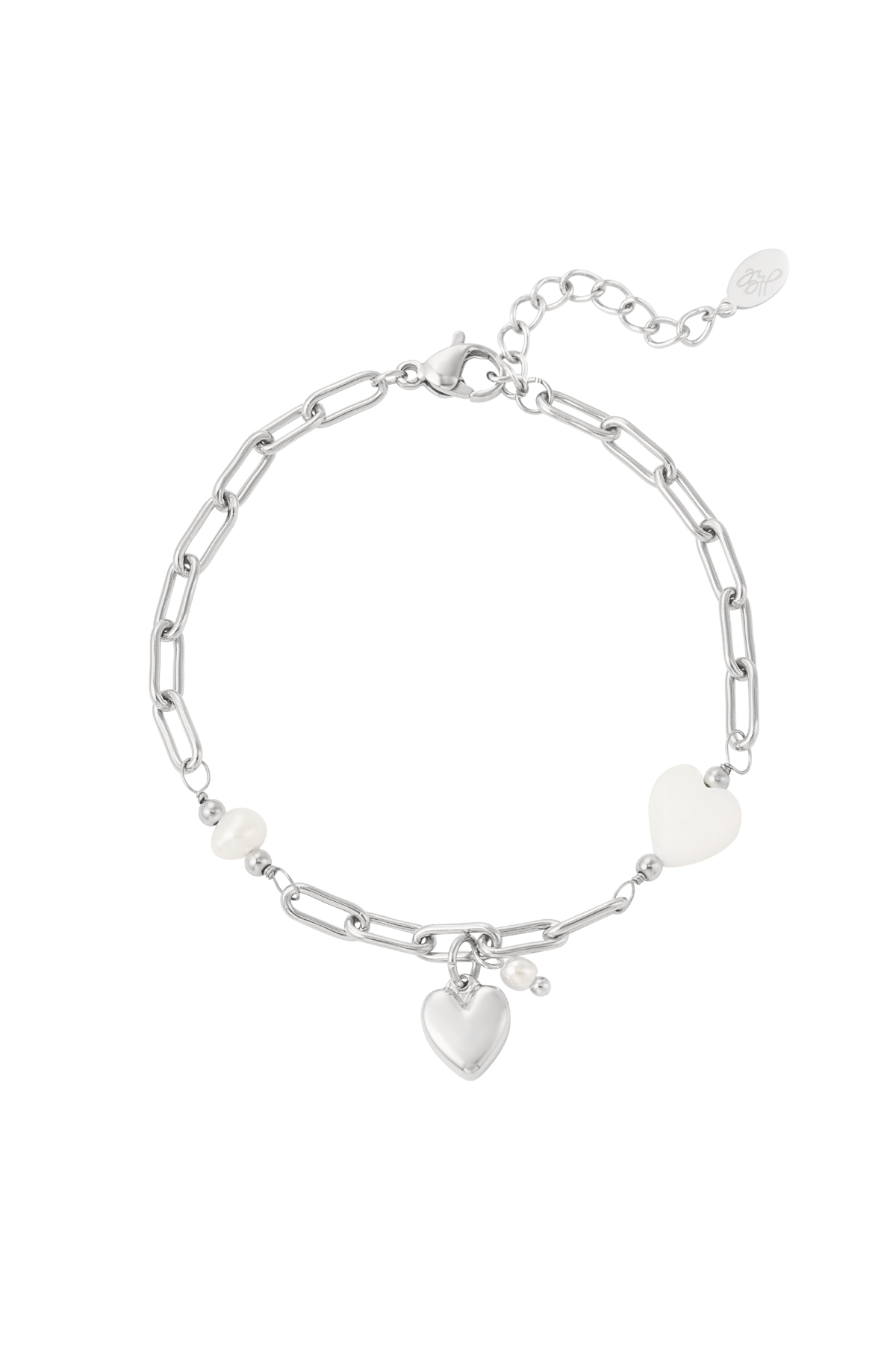 Link bracelet with hearts and pearl - Silver Color color h5 