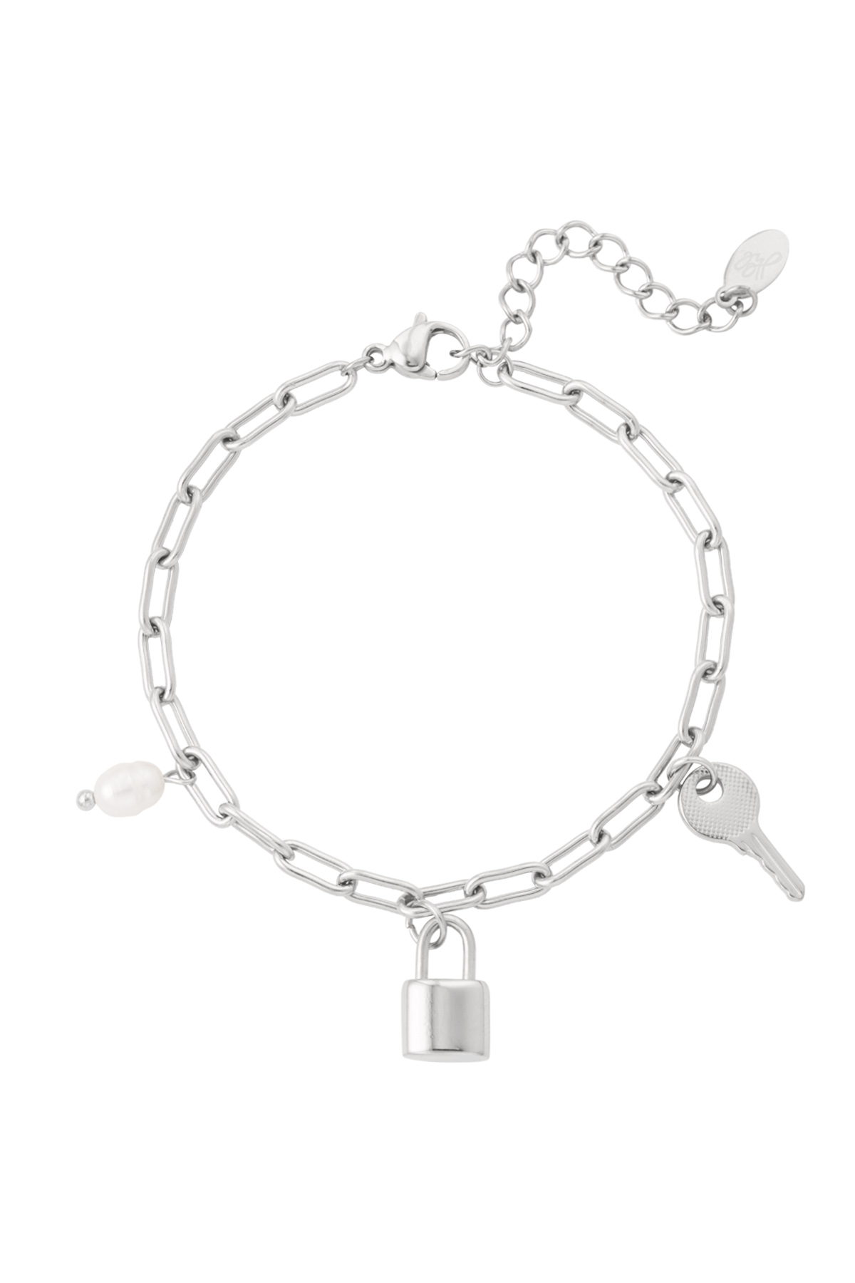 Link bracelet charms & pearl - Silver Color color