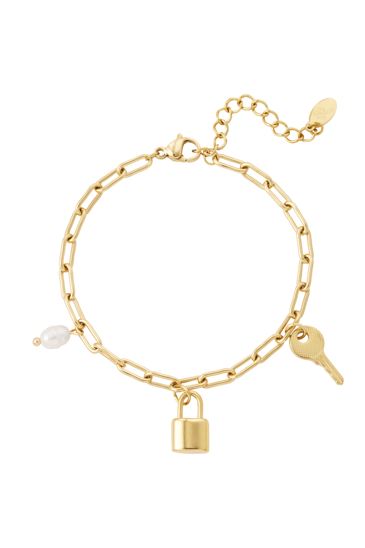 Link bracelet charms &amp; pearl - gold