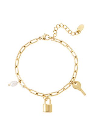 Link bracelet charms & pearl - gold h5 