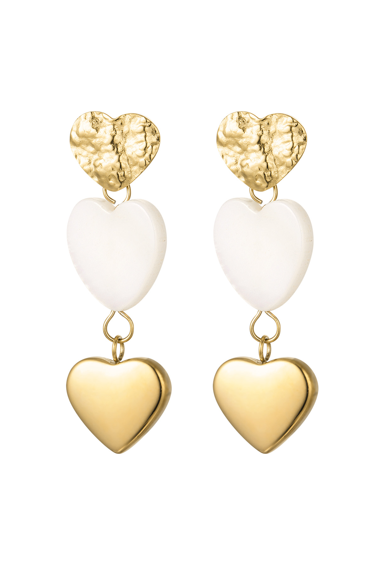 Earrings 3 x heart in a row - gold Stainless Steel 