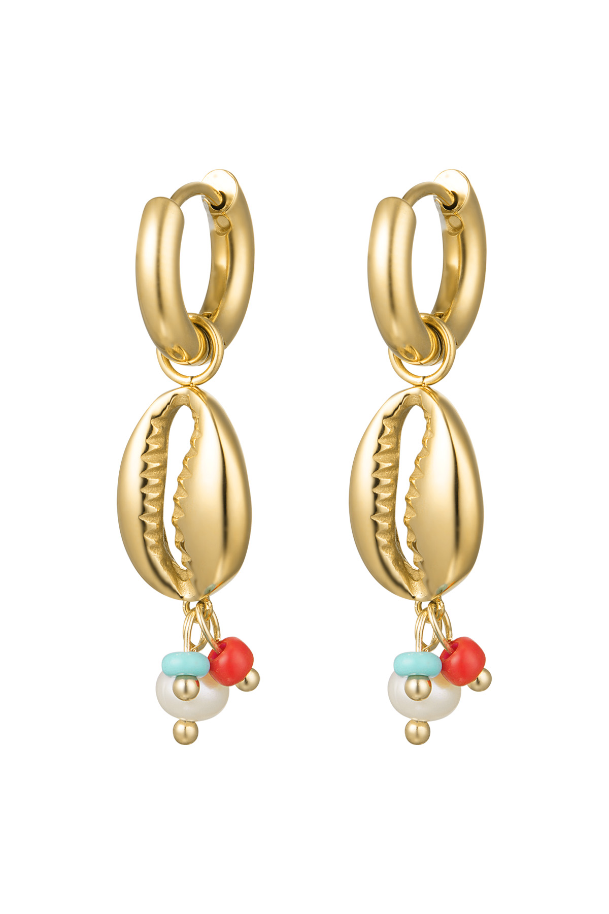 Earrings shell with beads - Gold Color Stainless Steel 2