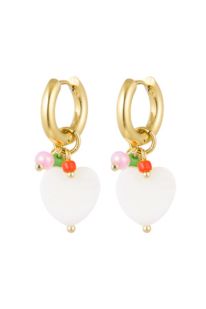 Boucles d'Oreilles Coeur Coquillage avec Perles - Doré Acier Inoxydable h5 