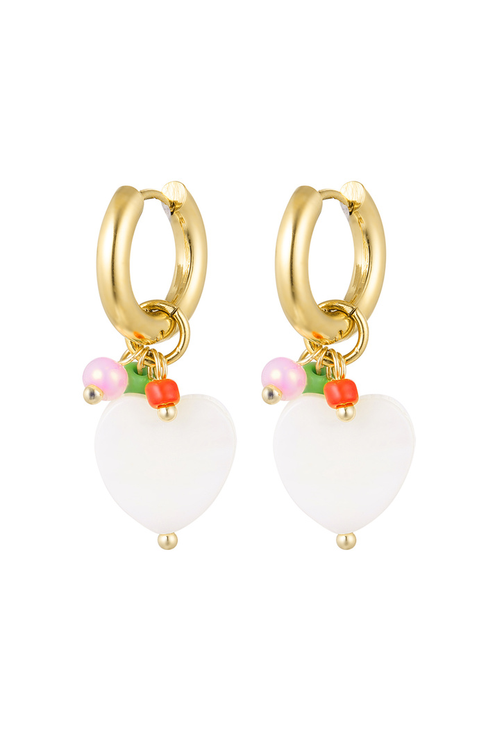 Boucles d'Oreilles Coeur Coquillage avec Perles - Doré Acier Inoxydable 