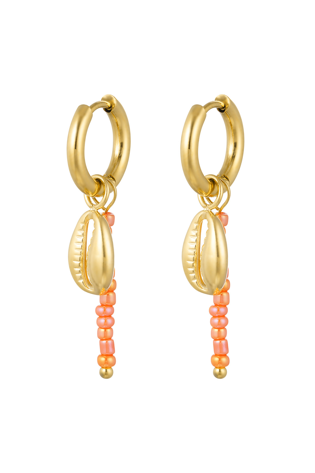 Ohrringe Schaufel &amp; orangefarbene Perlen – goldfarbener Edelstahl