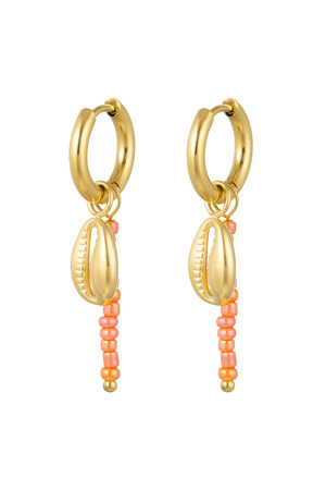 Ohrringe Schaufel & orangefarbene Perlen – goldfarbener Edelstahl h5 