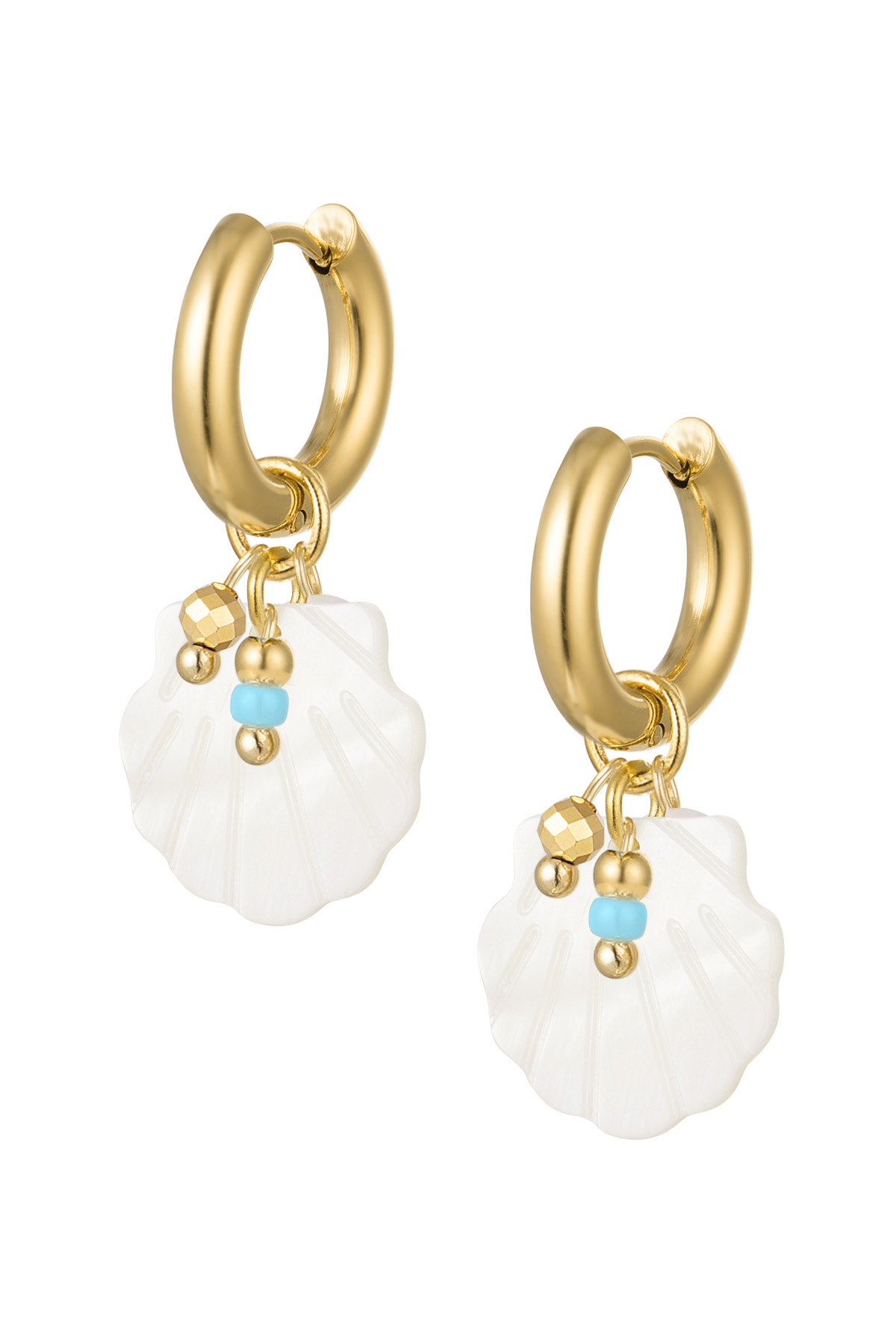 Earrings shell charm and bead - gold h5 