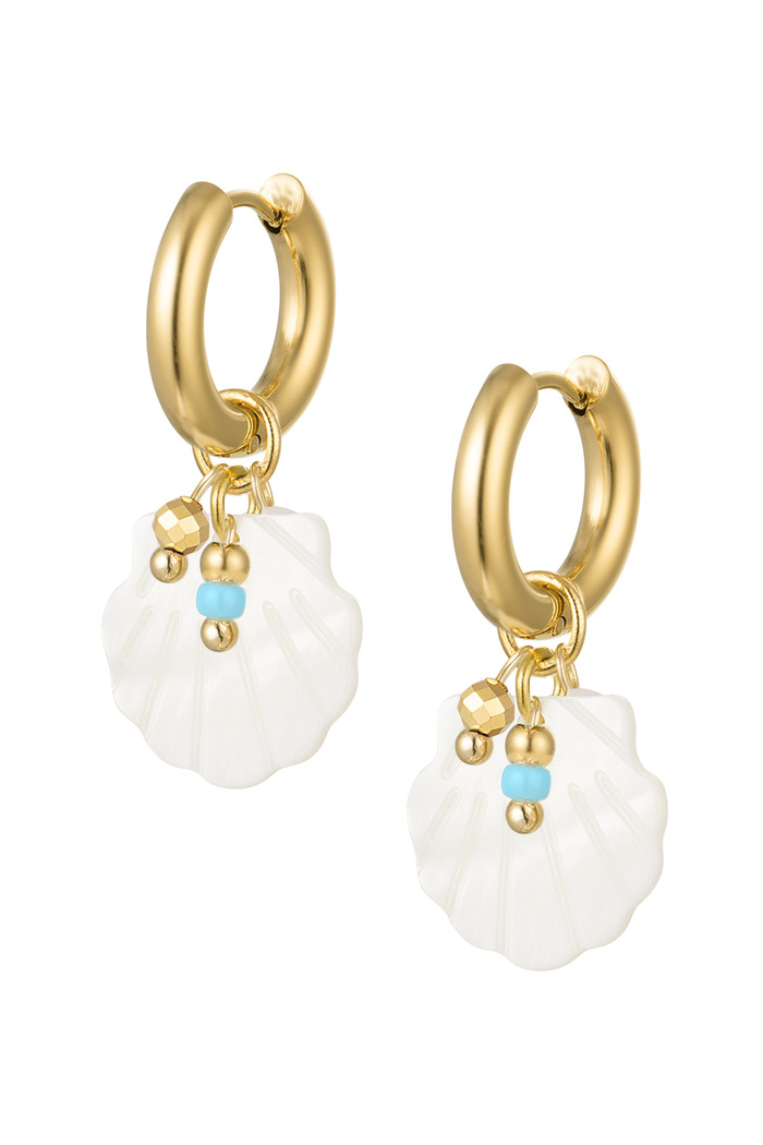 Earrings shell charm and bead - gold 