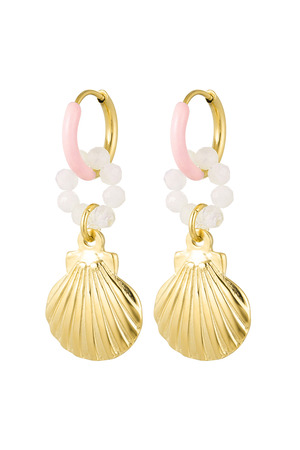 Earrings sea shell with pearl ring - gold h5 