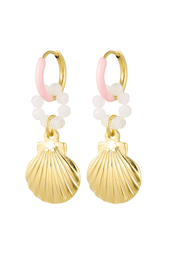 Earrings sea shell with pearl ring - gold 