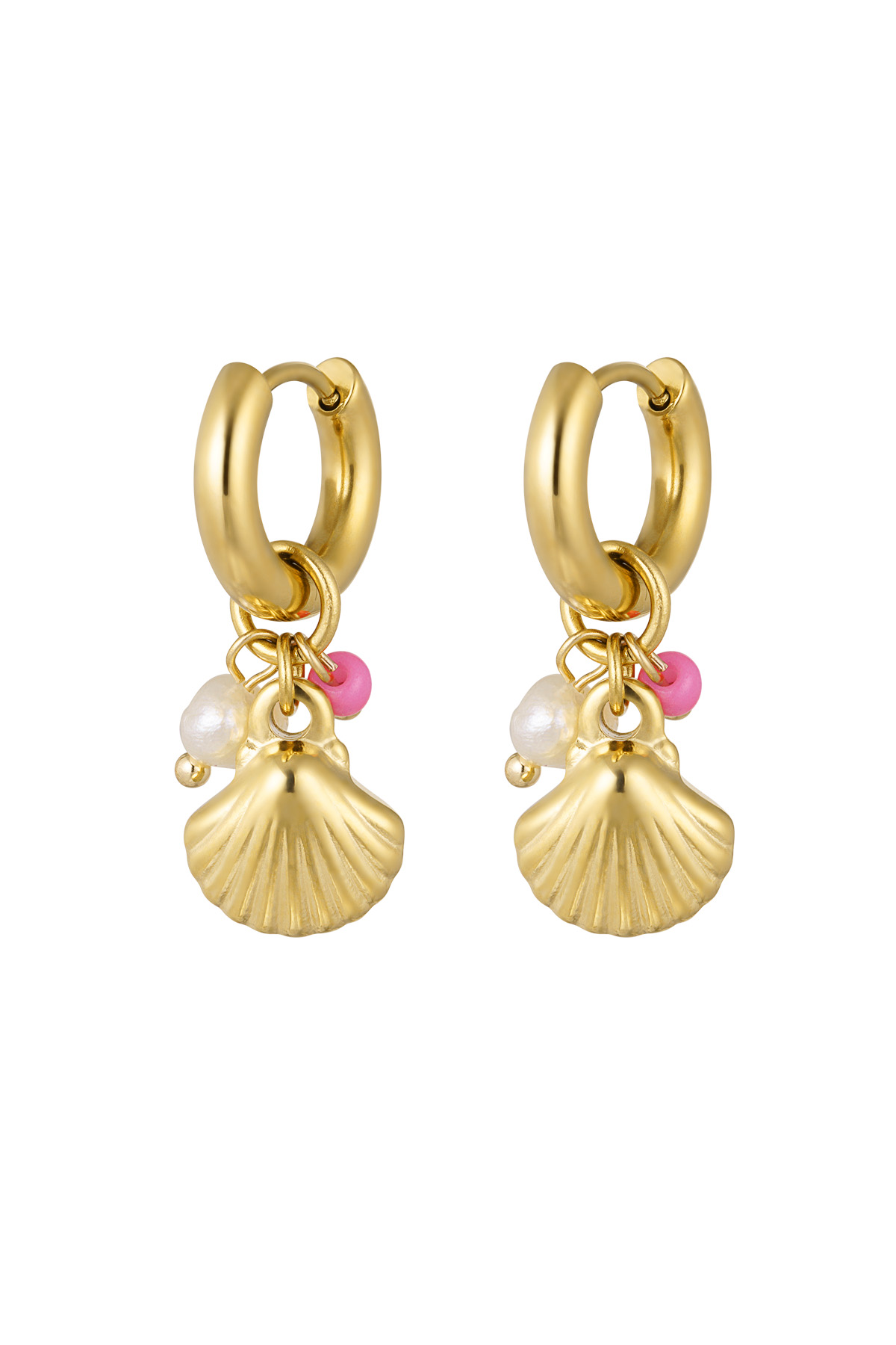 Boucles d'oreilles perles avec coquillage - or