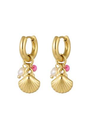 Earrings beads with shell - gold h5 