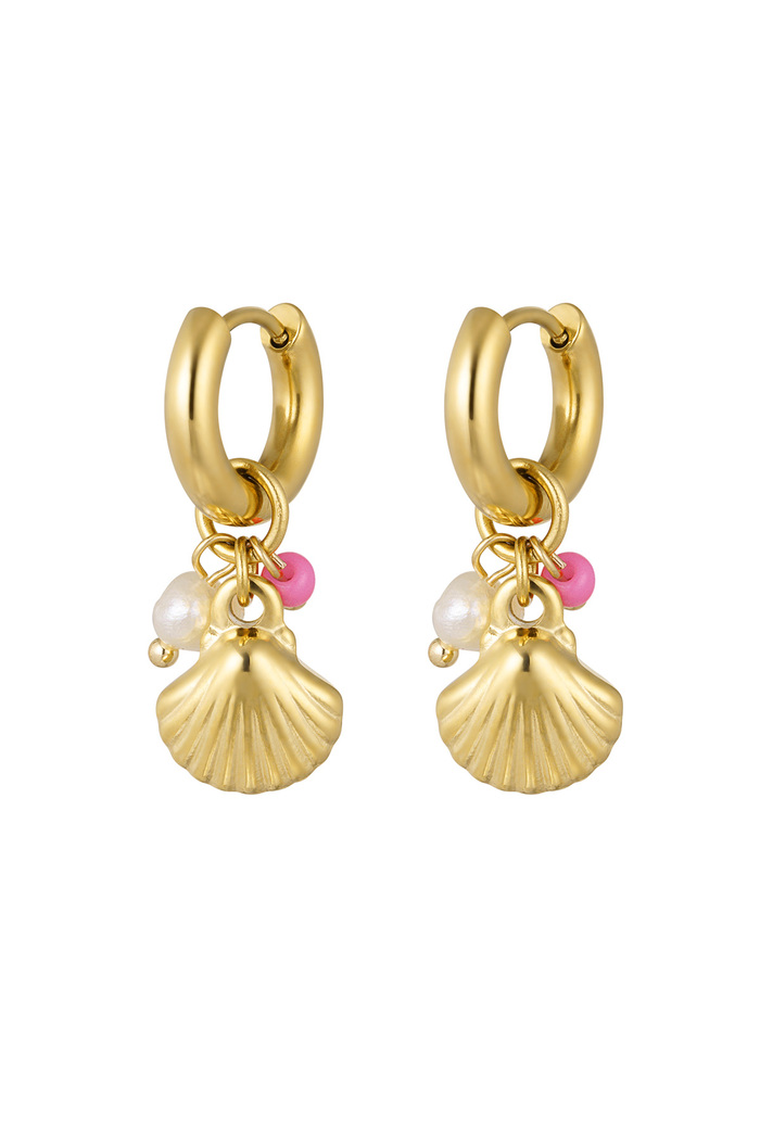 Boucles d'oreilles perles avec coquillage - or 