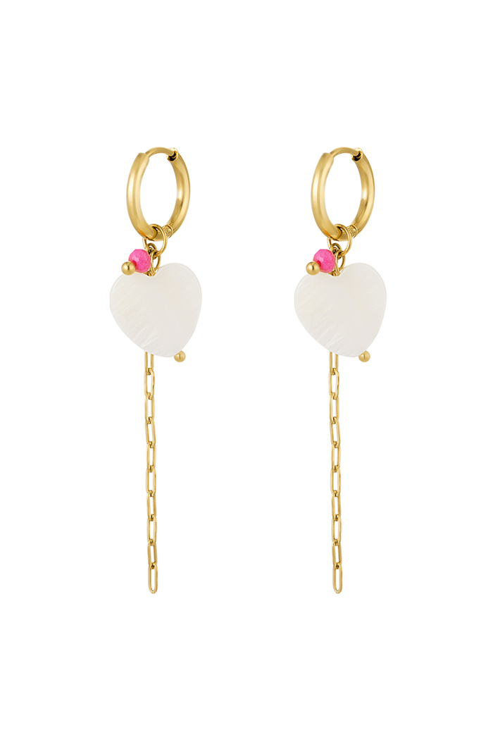 Earrings heart with chain - gold 
