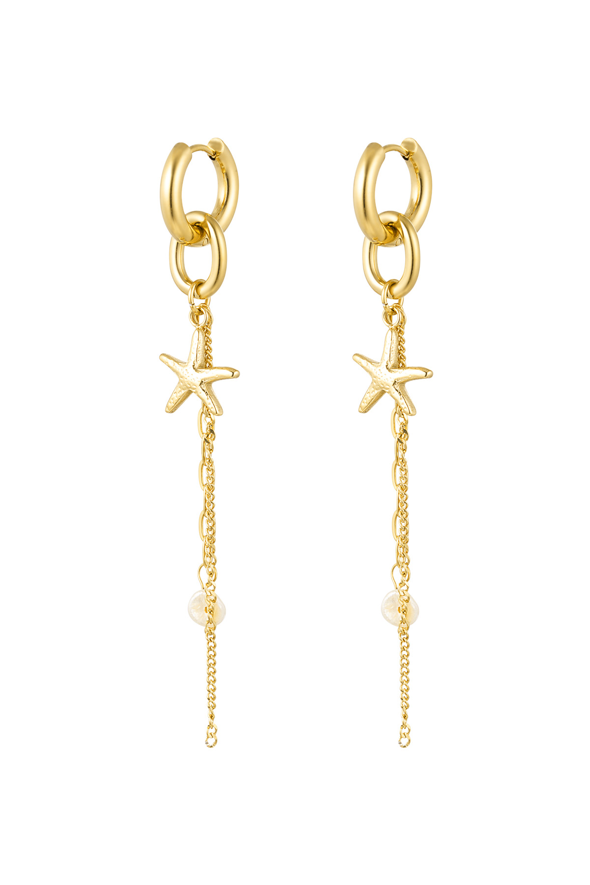 Starfish earrings with chain - Gold Color Stainless Steel 2