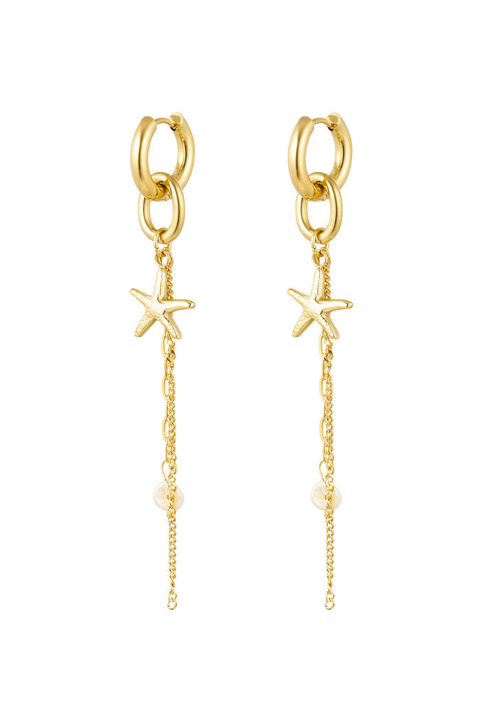 Starfish earrings with chain - gold Stainless Steel 