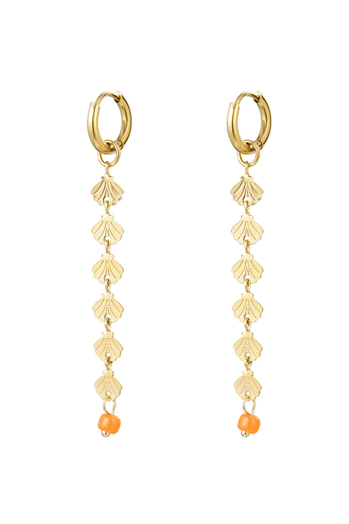 Muschel-Girlanden-Ohrringe mit Perle – goldfarbener Edelstahl 