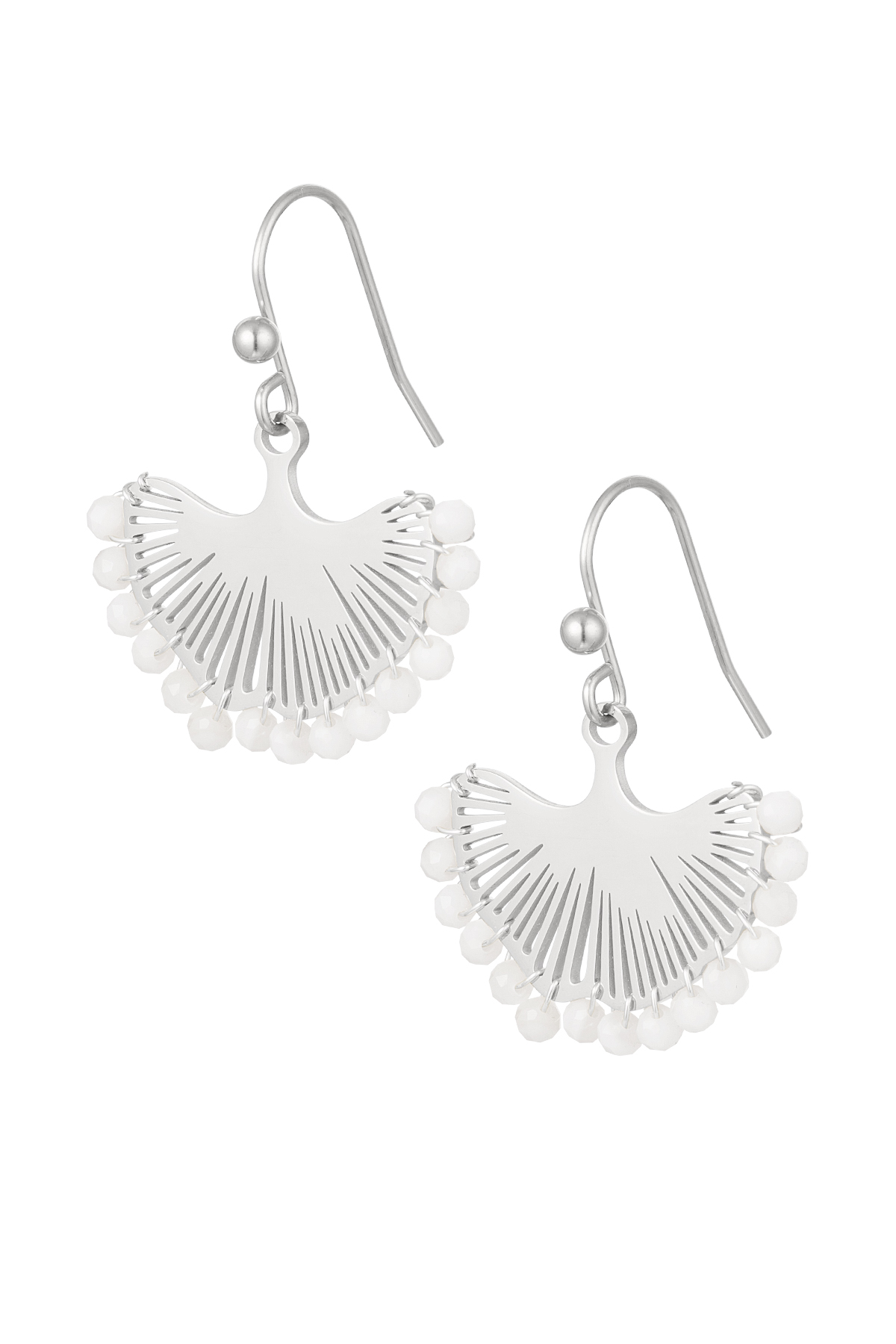 Earrings shell with beads - silver h5 