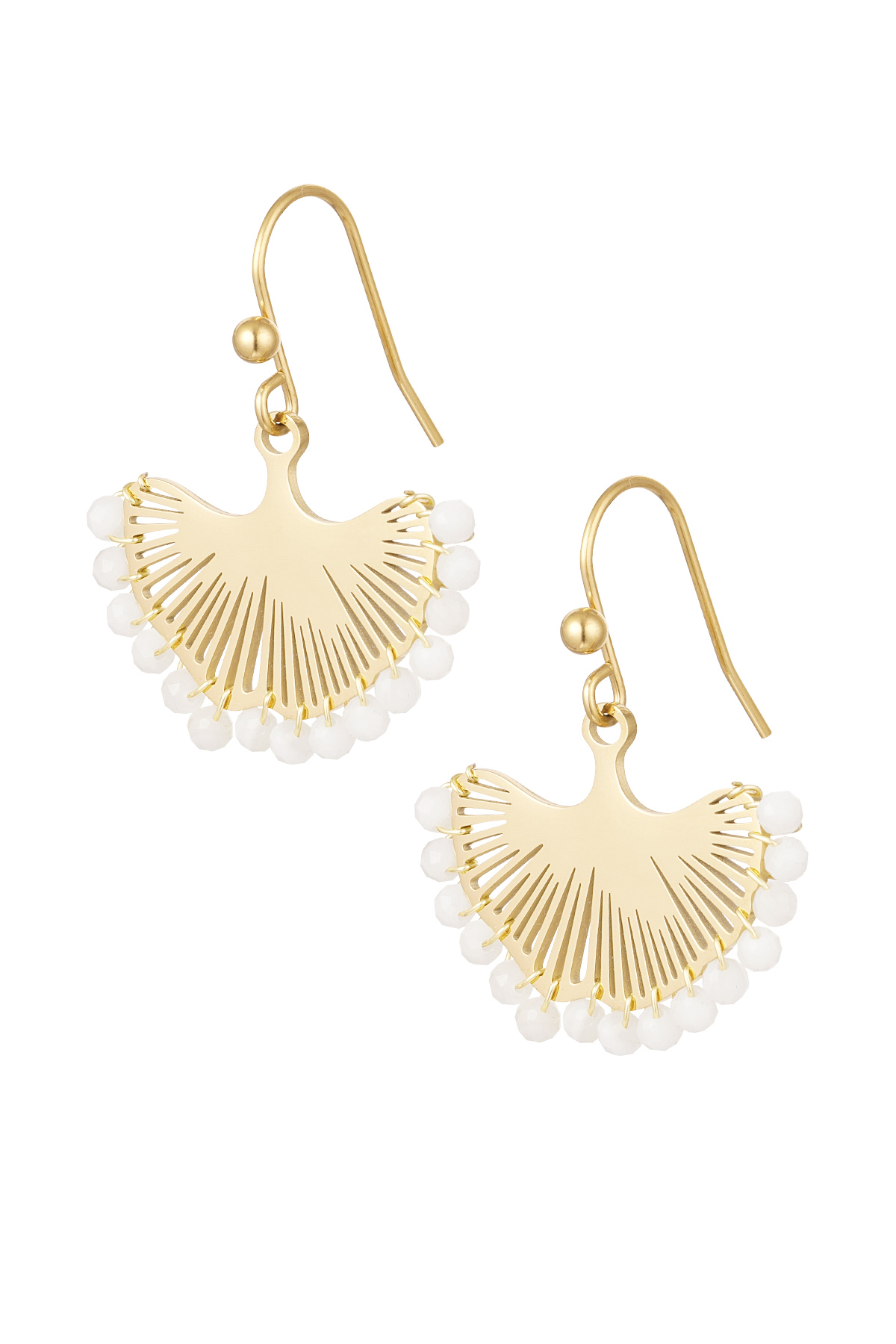 Earrings shell with beads - Gold Color Stainless Steel