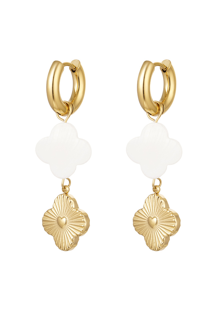 Earrings seashell clover & heart coin - gold Stainless Steel 