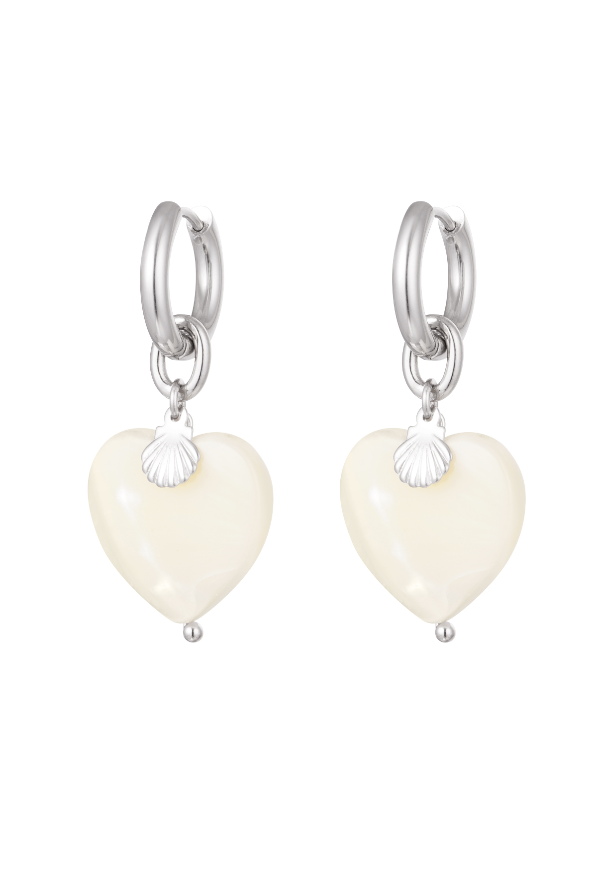 Earrings heart & shell - silver h5 