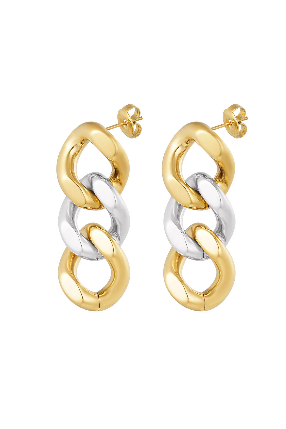 Earrings 3 links - silver/gold 