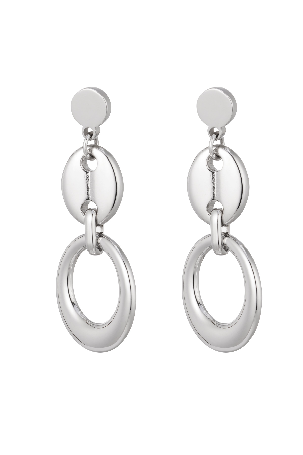 Earrings link with button detail - silver h5 