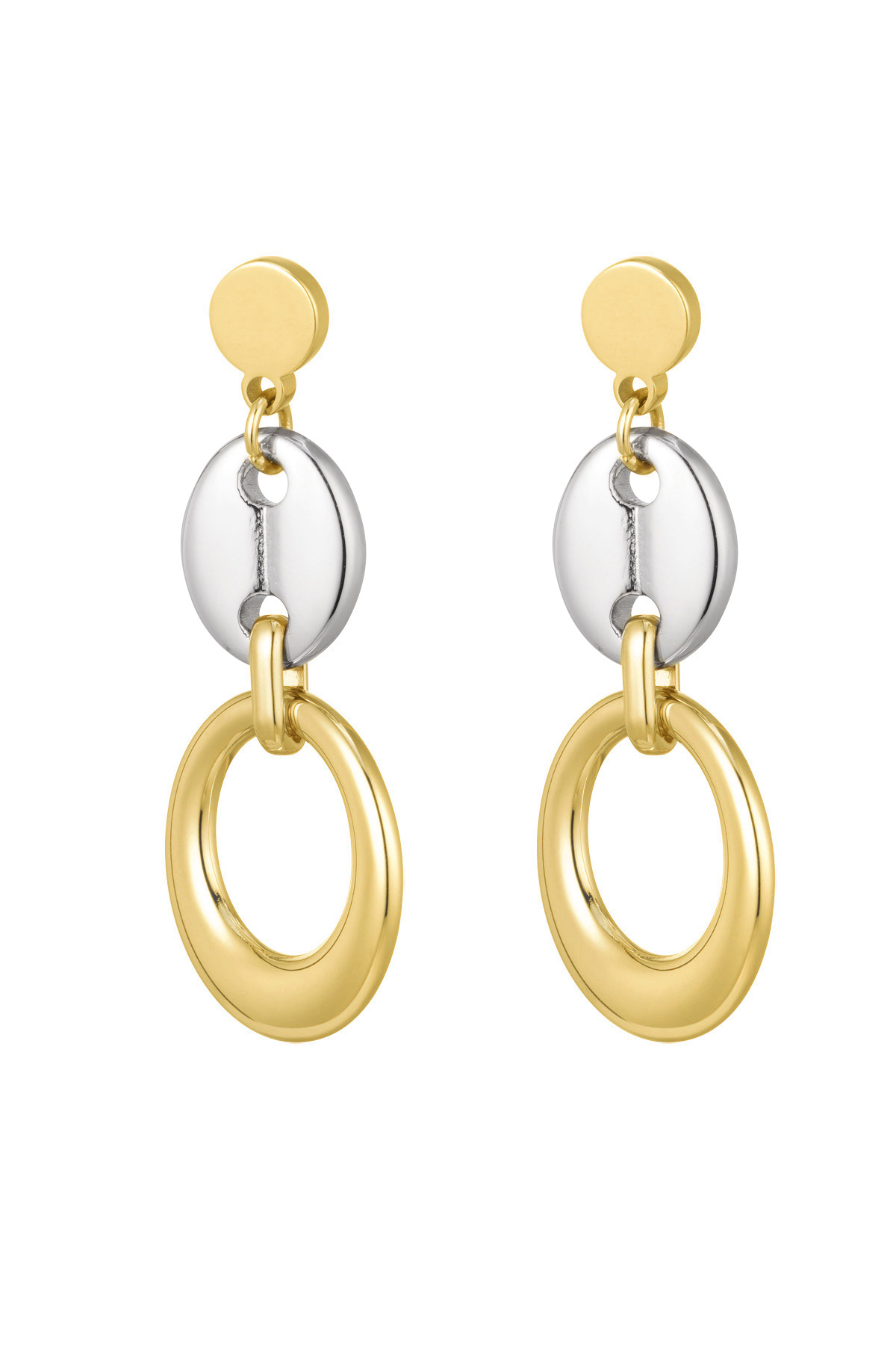 Earrings link with button detail - gold/silver h5 
