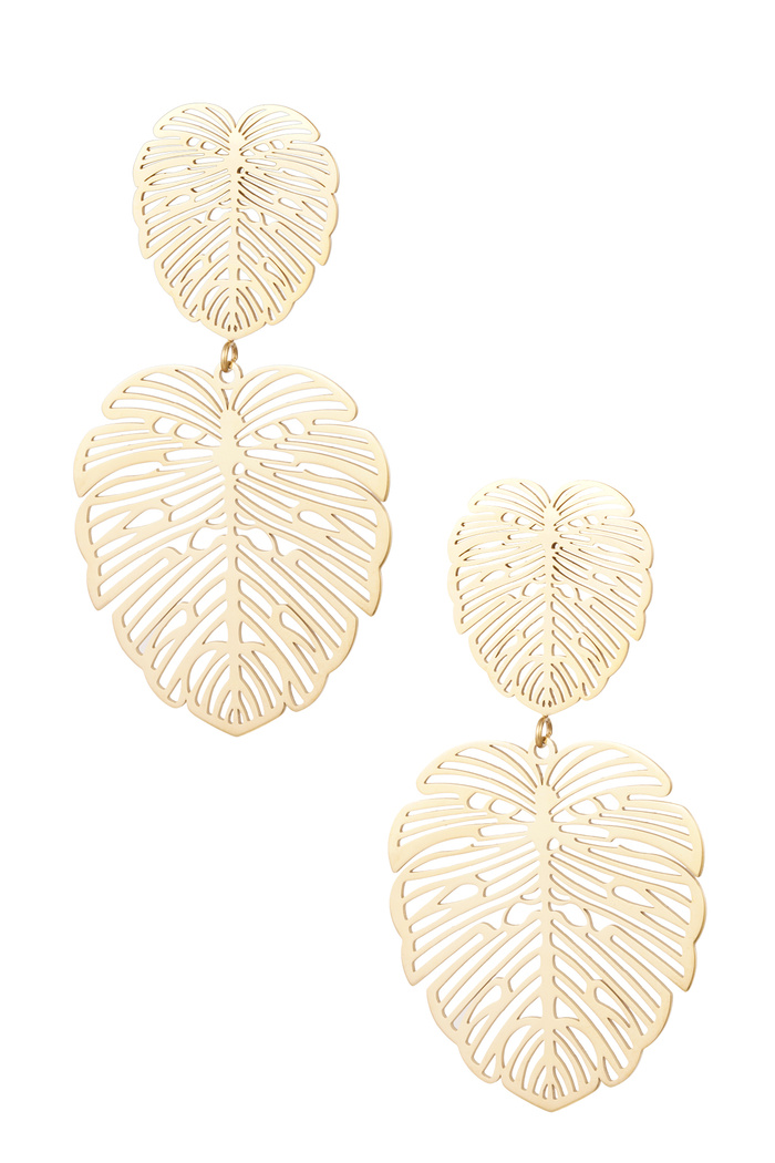 Earrings leaf & leaf - gold Stainless Steel 