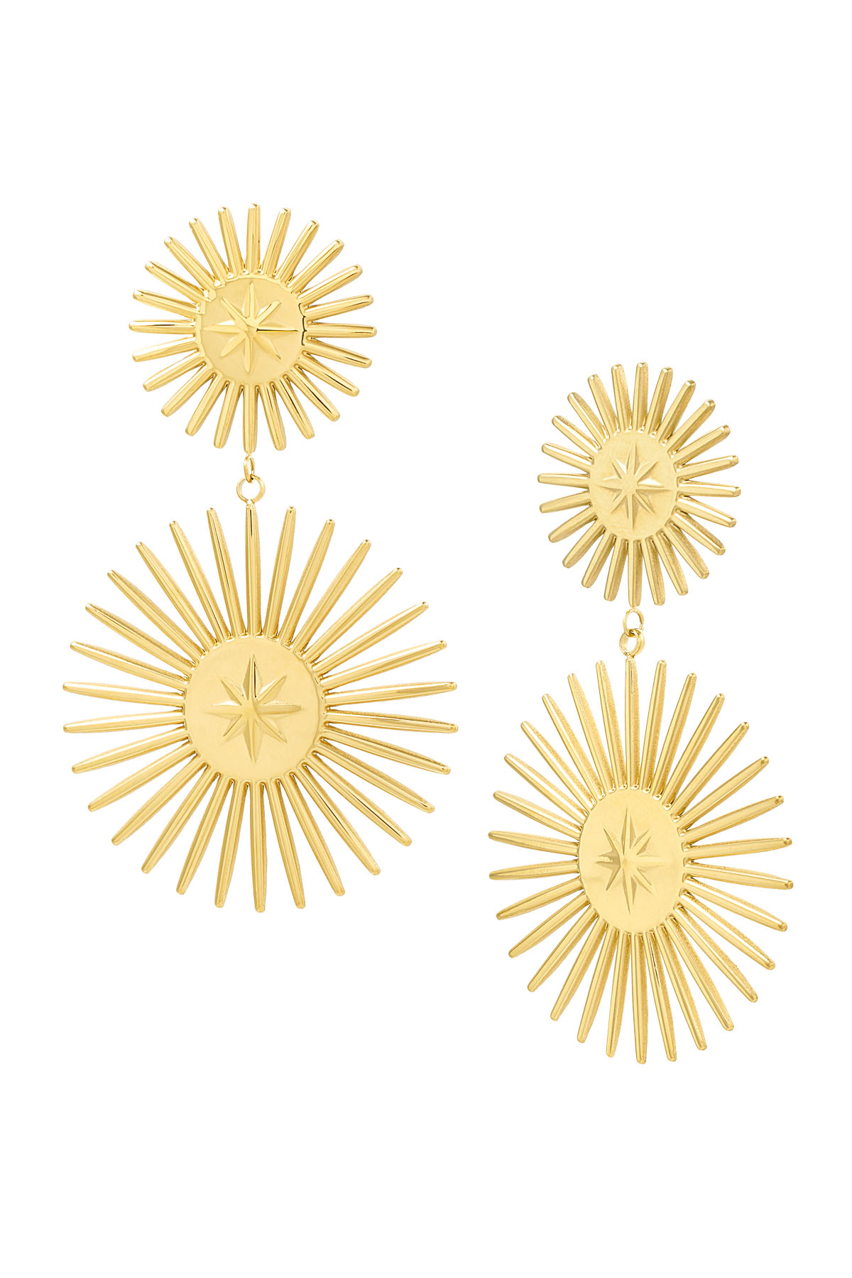 Earring double star - gold stainless steel