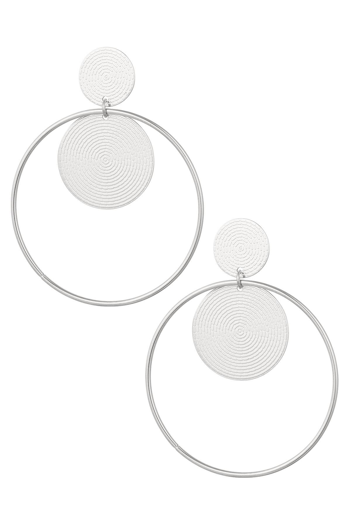 Earrings round &amp; round - silver Stainless Steel