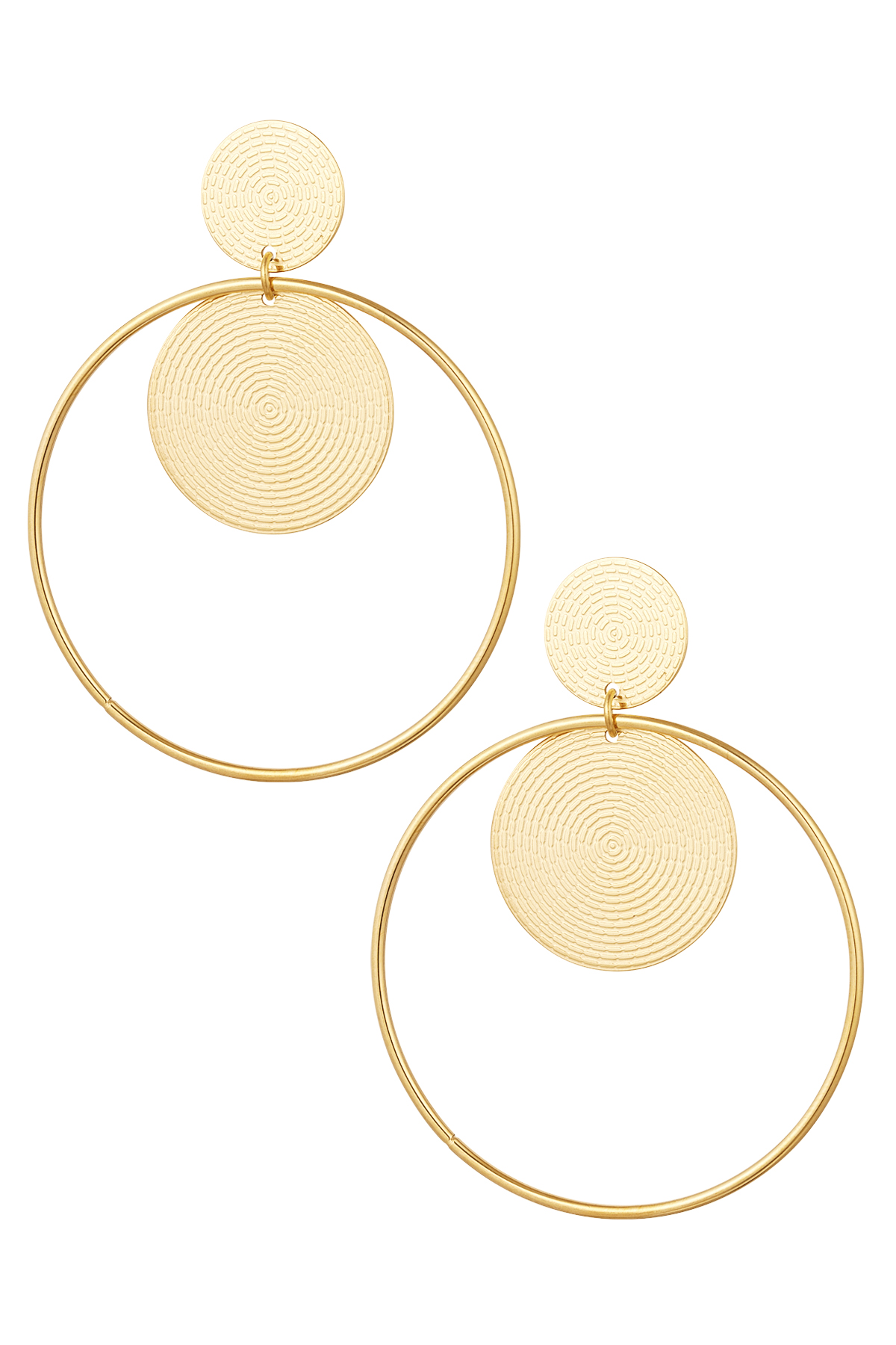 Earrings round &amp; round - gold Stainless Steel