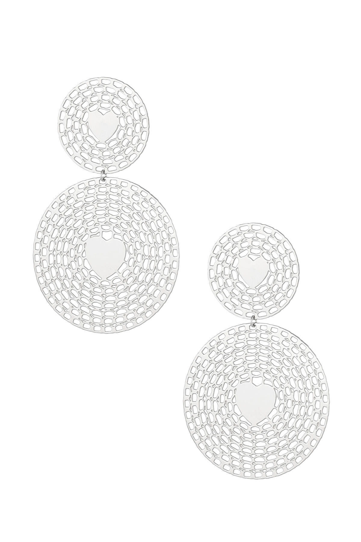 Earrings statement round with heart - silver h5 